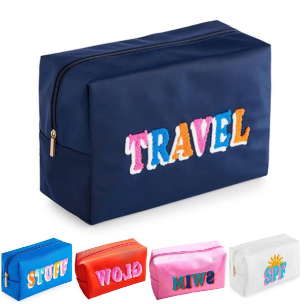 Waterproof Nylon Embroidered Letter Makeup Bag