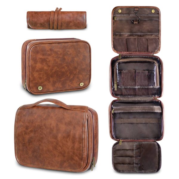 3 in 1 Waterproof PU Leather Travel Toiletry Bag