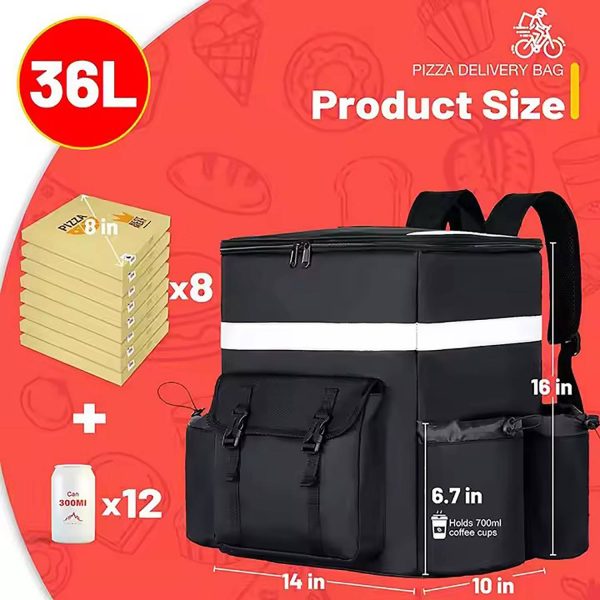 36L Waterproof Oxford Insulated Food Delivery Backpack