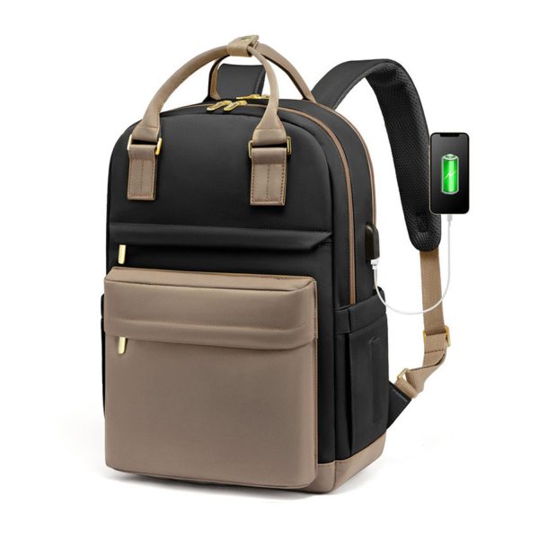 Waterproof Polyester USB Laptop Backpack w/ Luggage Strap