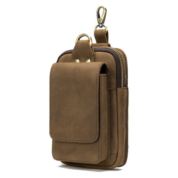 Mens Genuine Leather Mobile Phone Waist Bag