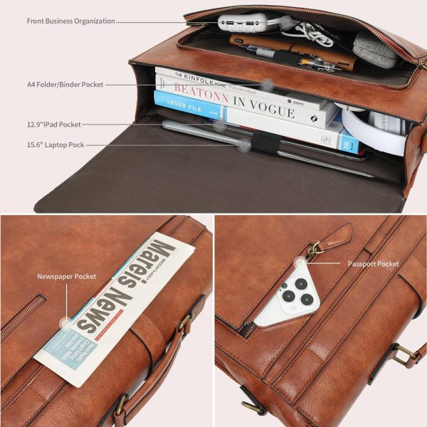 15.6 Inch Large Capacity PU Leather Laptop Bag Briefcase