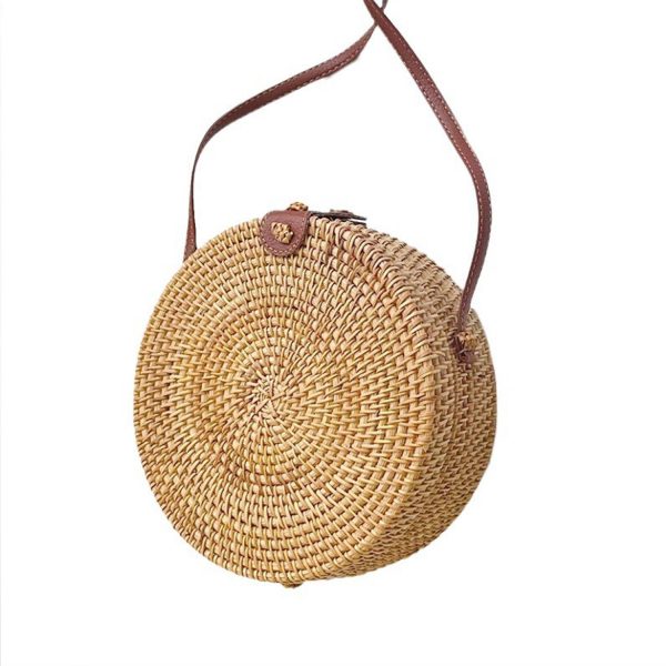 Handmade Round Rattan Crossbody Bag