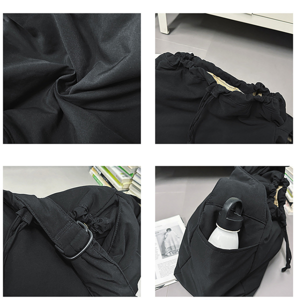 Water Resistant Nylon Drawstring Crossbody Tote Bag