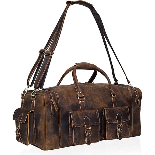 50L Large Capacity Genuine Leather Travel Duffle Bag