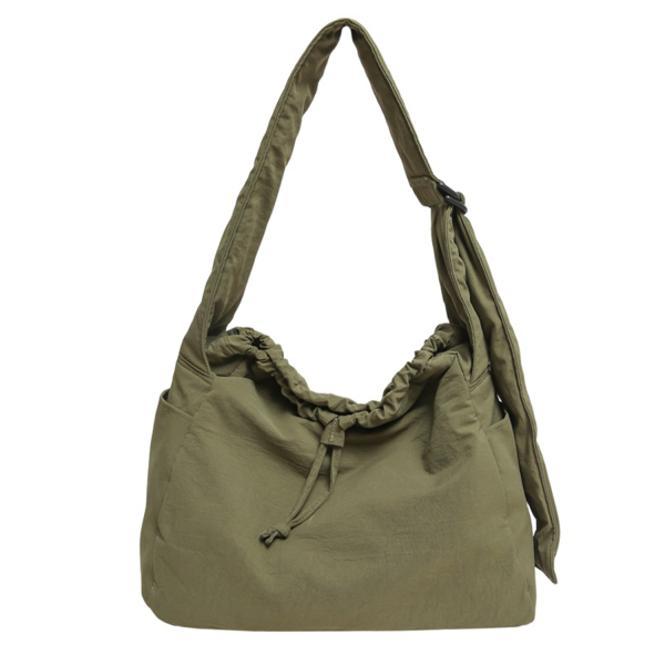 Water Resistant Nylon Drawstring Crossbody Tote Bag