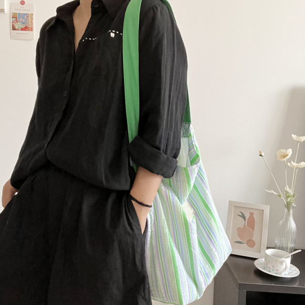 Large Capacity Polyester Striped Tote Bag