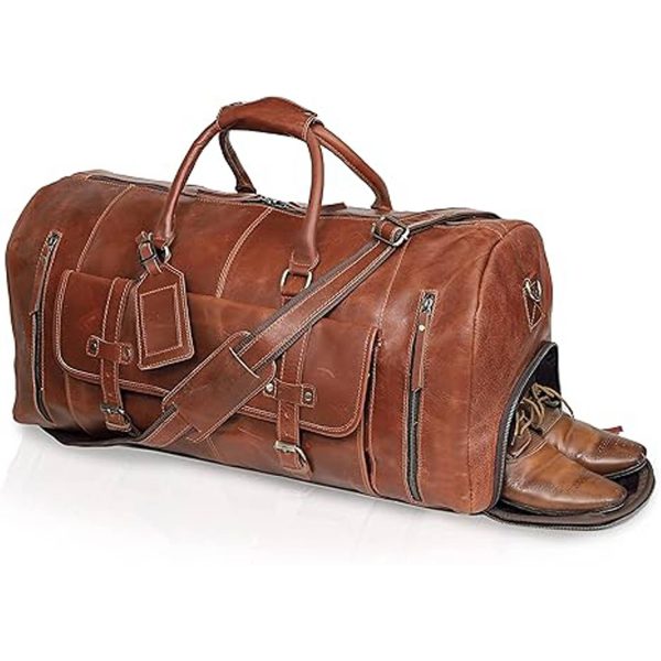 35L Genuine Leather Travel Duffle Bag