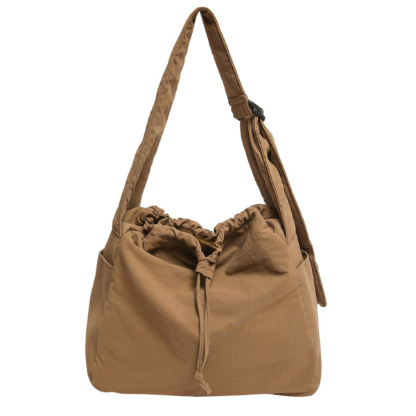 Water Resistant Nylon Drawstring Crossbody Tote Bag