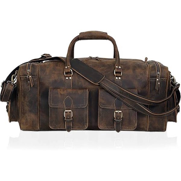 50L Large Capacity Genuine Leather Travel Duffle Bag