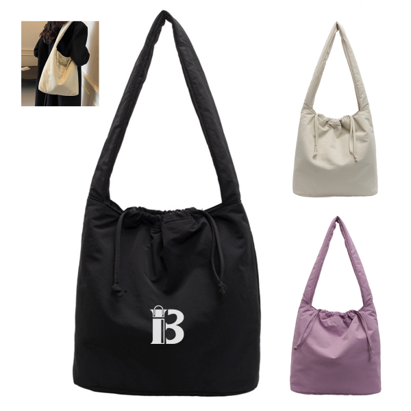 Lightweight Nylon Drawstring Shoulder Tote Bag