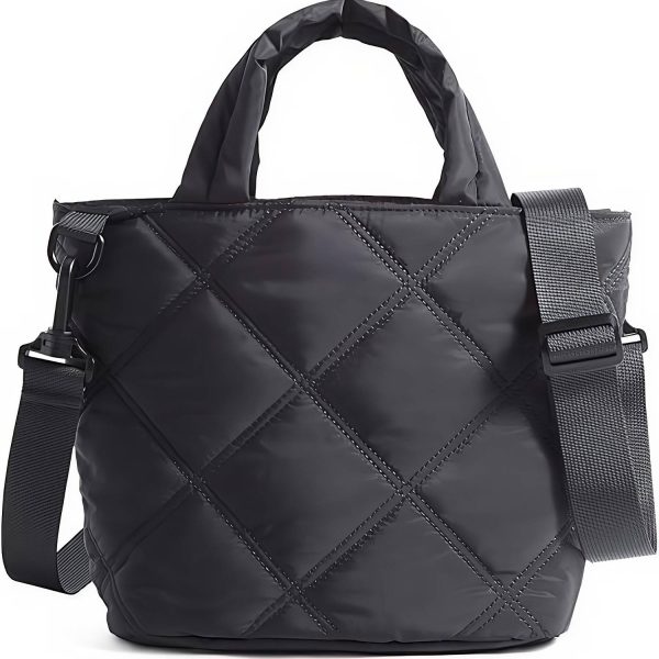 Nylon Puffer Quilted Crossbody Tote Bag w/ Handle