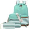 3Pcs Women Lightweight Stripe Canvas Backpack Set