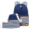 3Pcs Women Lightweight Stripe Canvas Backpack Set