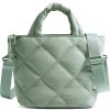 Nylon Puffer Quilted Crossbody Tote Bag w/ Handle