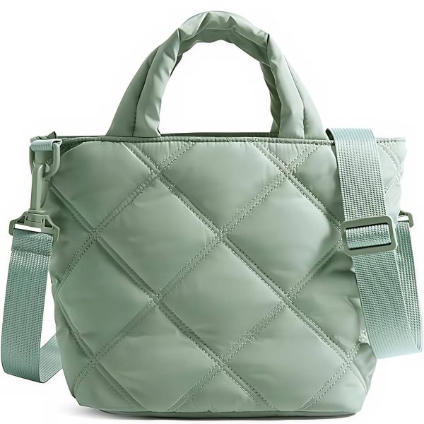Nylon Puffer Quilted Crossbody Tote Bag w/ Handle