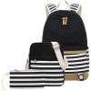 3Pcs Women Lightweight Stripe Canvas Backpack Set