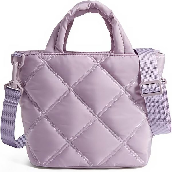 Nylon Puffer Quilted Crossbody Tote Bag w/ Handle