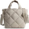 Nylon Puffer Quilted Crossbody Tote Bag w/ Handle