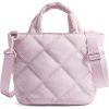 Nylon Puffer Quilted Crossbody Tote Bag w/ Handle