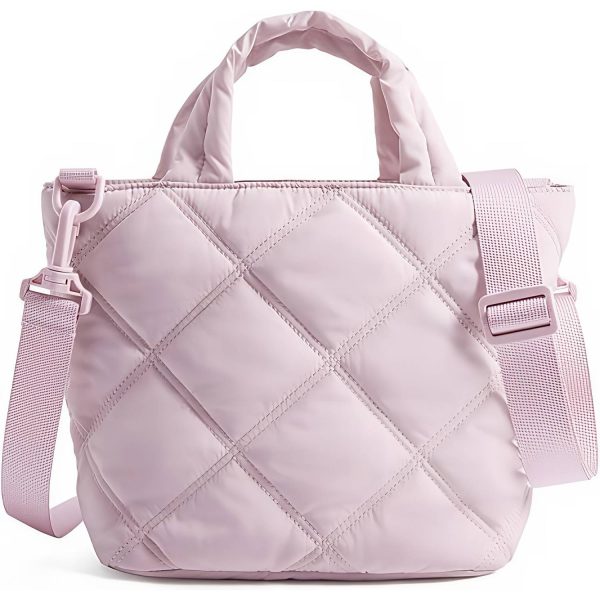 Nylon Puffer Quilted Crossbody Tote Bag w/ Handle