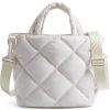 Nylon Puffer Quilted Crossbody Tote Bag w/ Handle