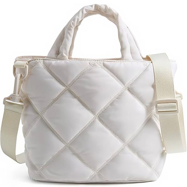 Nylon Puffer Quilted Crossbody Tote Bag w/ Handle