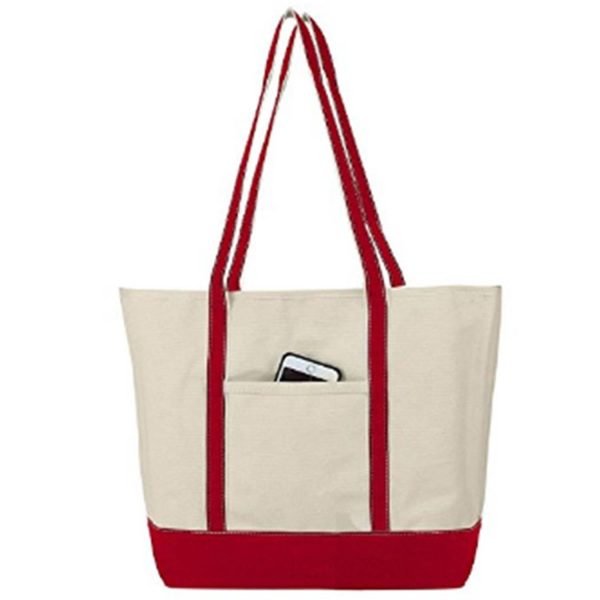 Two Tone Magnetic Snap Canvas Tote Bag