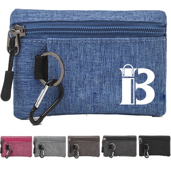 Compact Oxford Zipper Purse Pouch w/ Key Ring