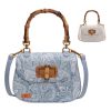 Bamboo Handle PU Leather Crossbody Handbag