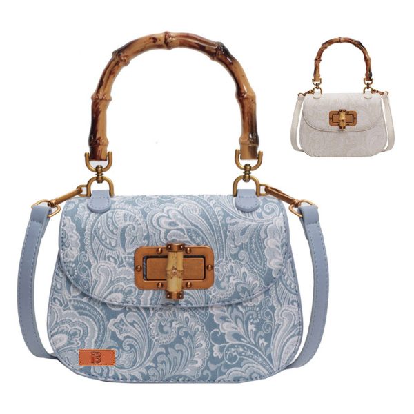 Bamboo Handle PU Leather Crossbody Handbag