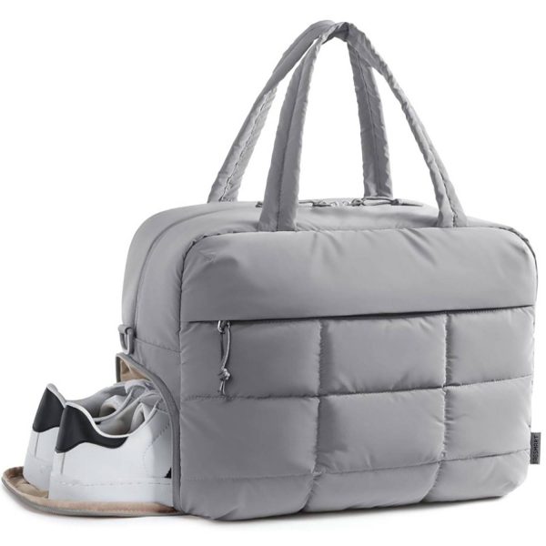 Quilted Nylon Fluffy Tote Bags W/ Shoe Compartment