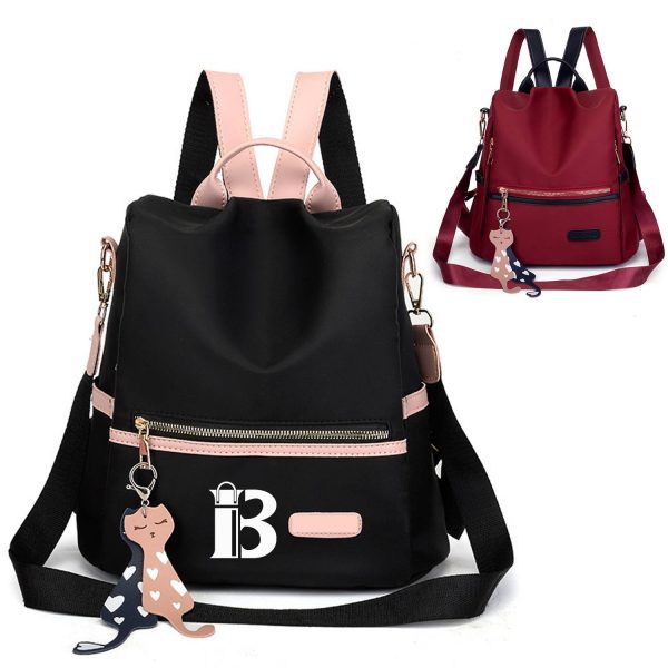 Waterproof Travel Nylon Backpack w/ Cat Pendant