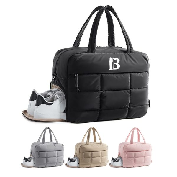 Quilted Nylon Fluffy Tote Bags W/ Shoe Compartment