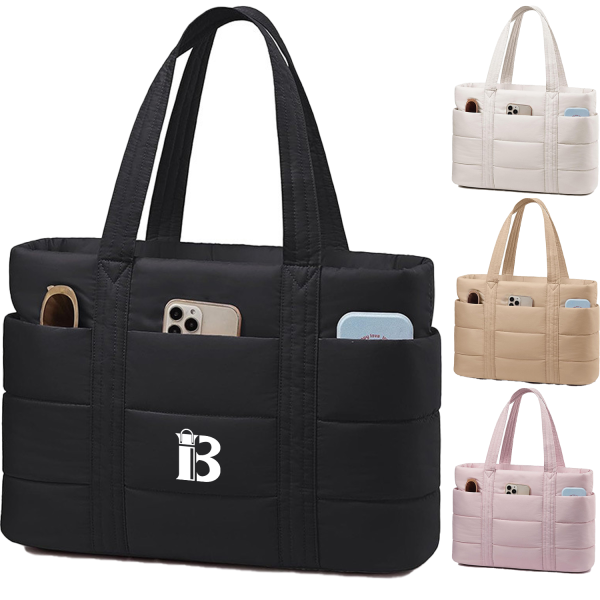 15.6 Inch Lightweight Nylon Puffer Laptop Tote Bag