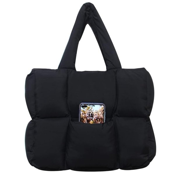 Lightweight Quilted Puffy Nylon Tote Bag
