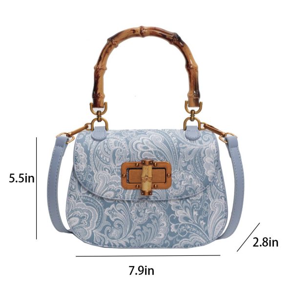 Bamboo Handle PU Leather Crossbody Handbag