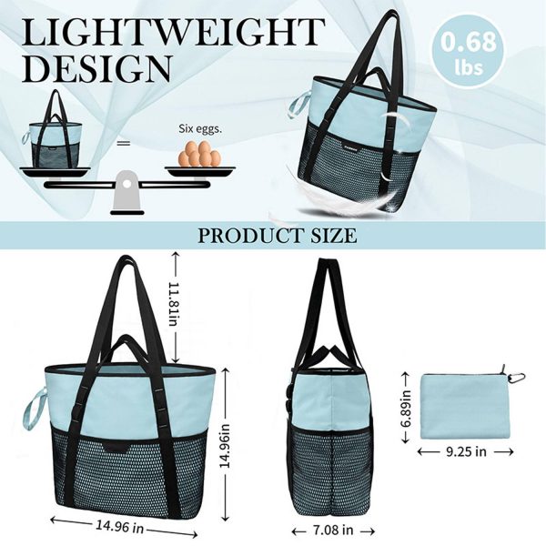 Nylon Zippered Sandproof Foldable Beach Tote Bag
