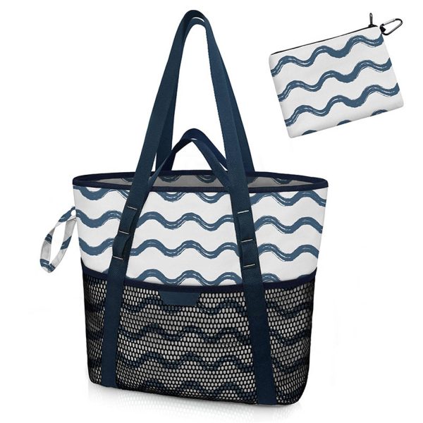 Nylon Zippered Sandproof Foldable Beach Tote Bag