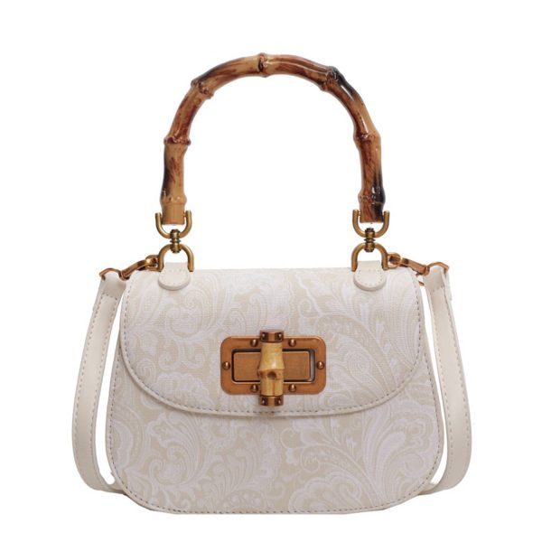 Bamboo Handle PU Leather Crossbody Handbag