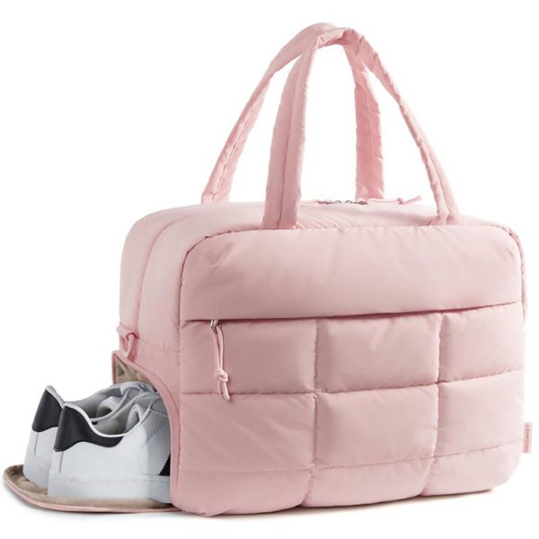 Quilted Nylon Fluffy Tote Bags W/ Shoe Compartment