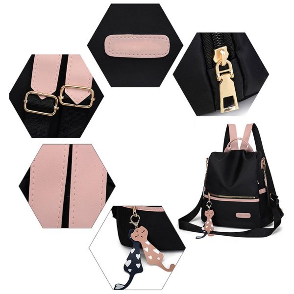 Waterproof Travel Nylon Backpack w/ Cat Pendant