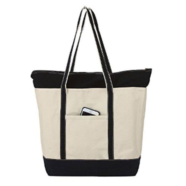 Two Tone Magnetic Snap Canvas Tote Bag