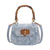 Bamboo Handle PU Leather Crossbody Handbag