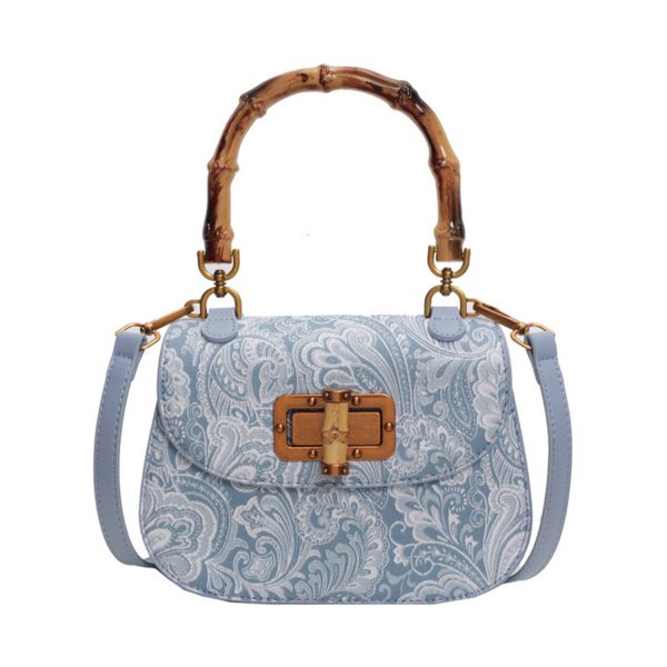 Bamboo Handle PU Leather Crossbody Handbag