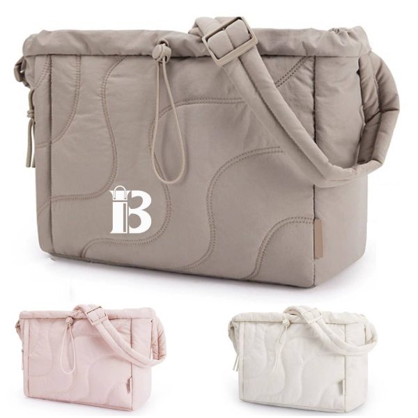 Adjustable Strap Puffer Quilted Nylon Tote Bag