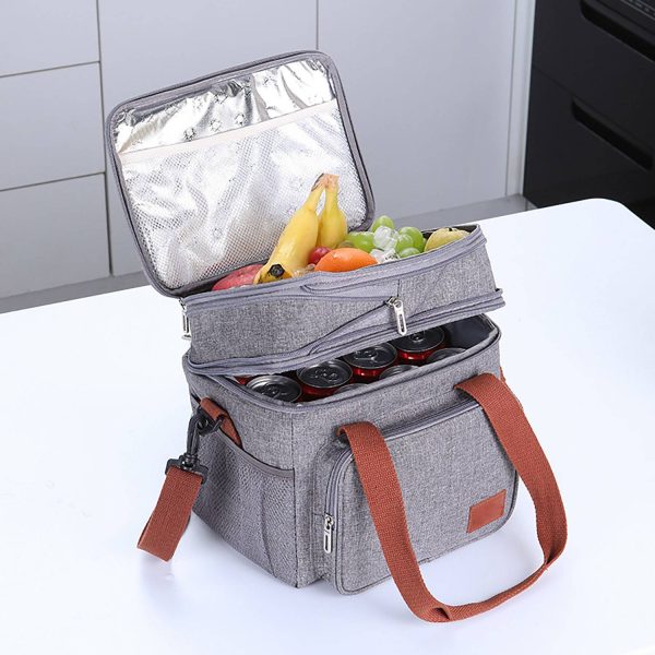 17L Double Deck Oxford Insulated Lunch Cooler Tote Bag