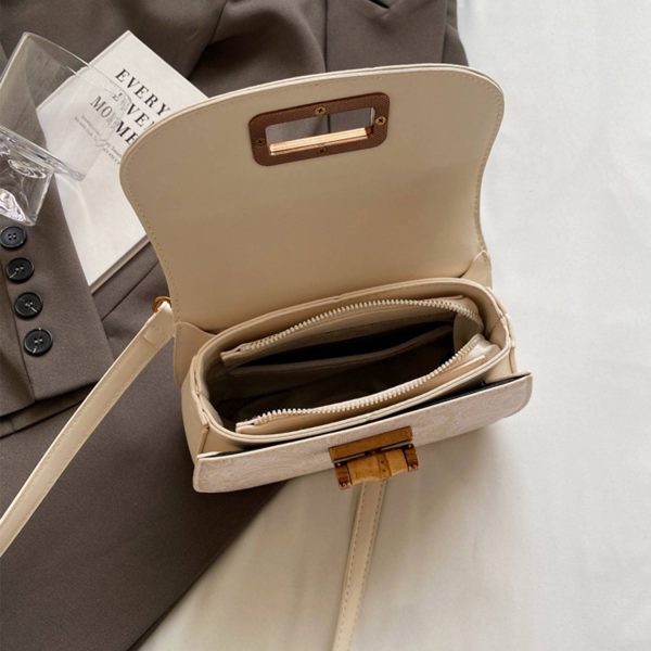 Bamboo Handle PU Leather Crossbody Handbag