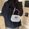 Bamboo Handle PU Leather Crossbody Handbag
