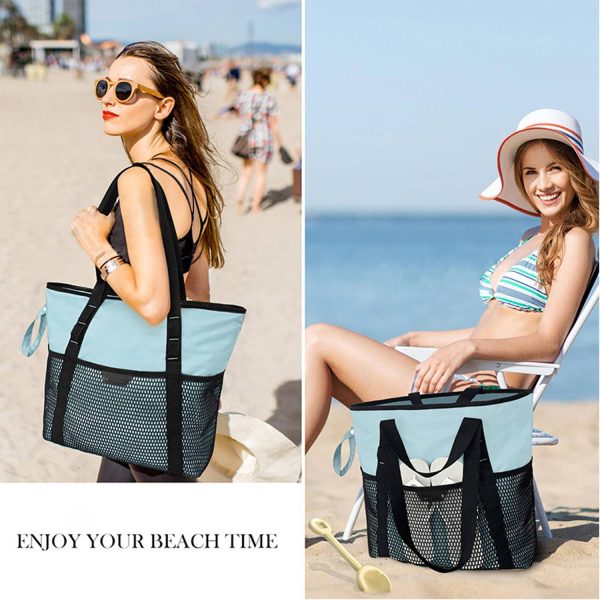 Nylon Zippered Sandproof Foldable Beach Tote Bag